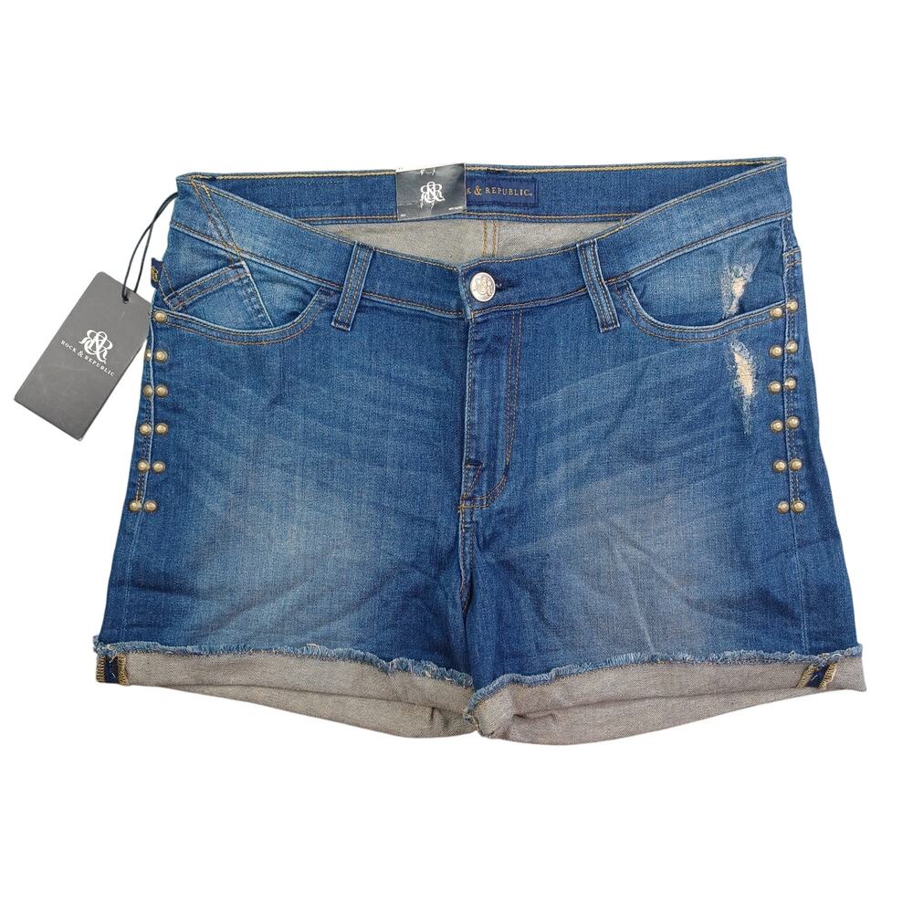 Rock & Republic Denim Jean Shorts Womens 14 Blue Moonstruck Studded Grunge Edgy
